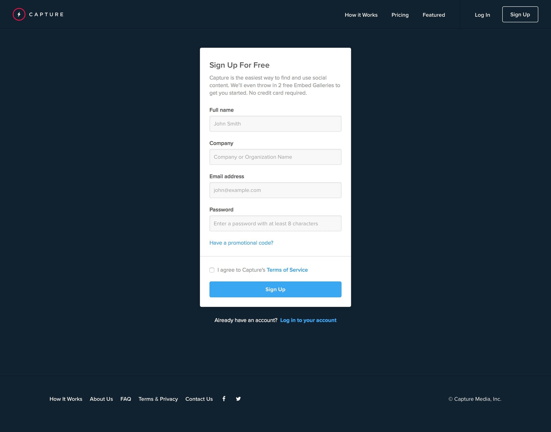 Capture
				signup page example