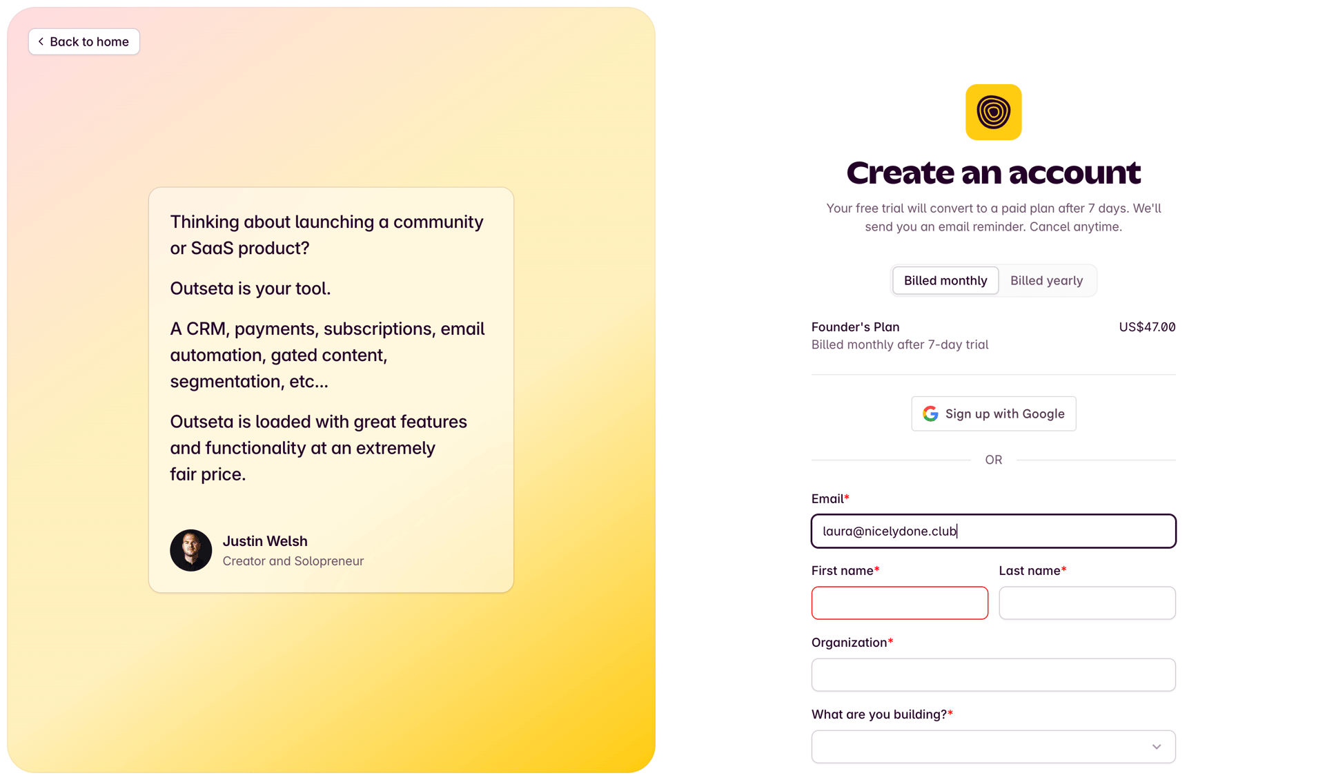 Outseta
			     ux ui design