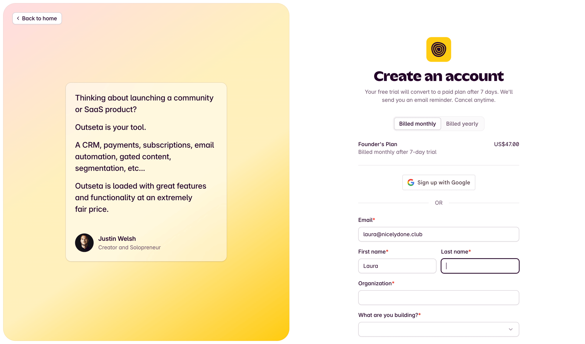Outseta
			       ux ui design