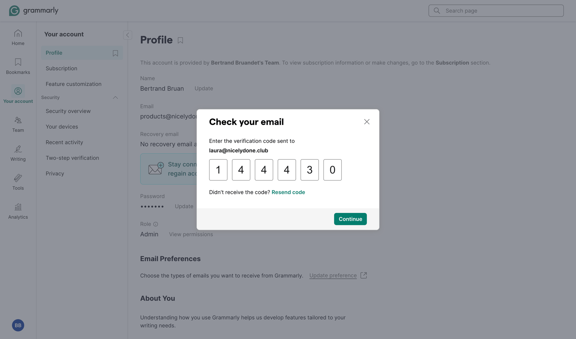 Grammarly screen example