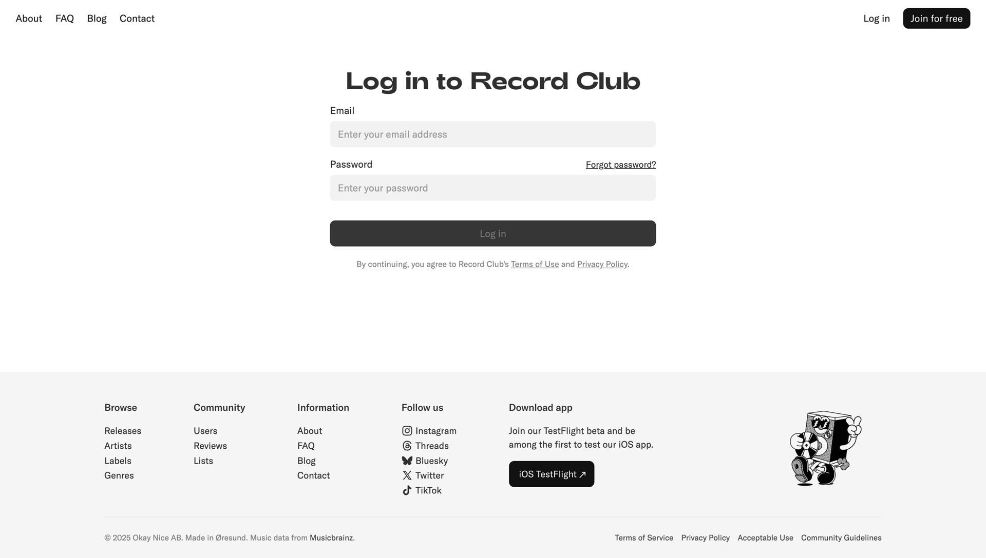 Record club
				signin page example