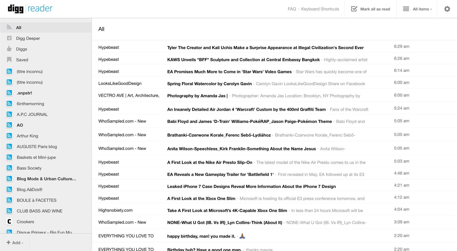 Digg reader
				home page example