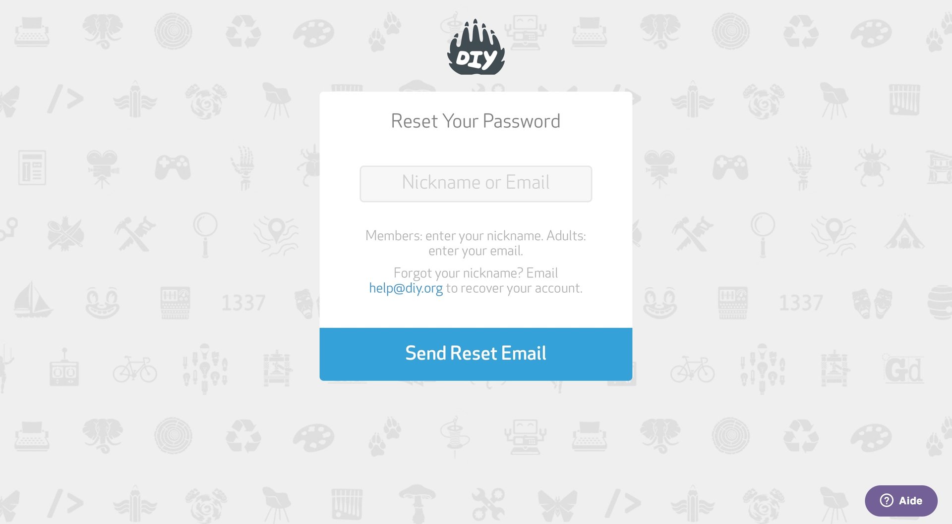 DIY
				password reset page example