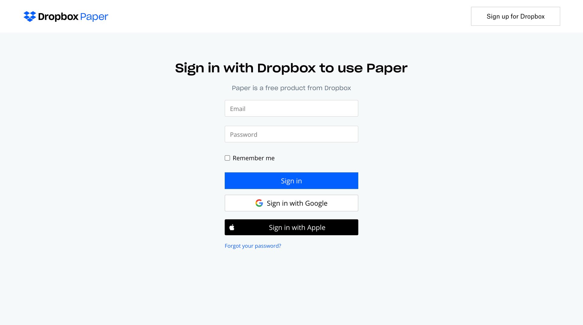 Dropbox paper
				signin page example