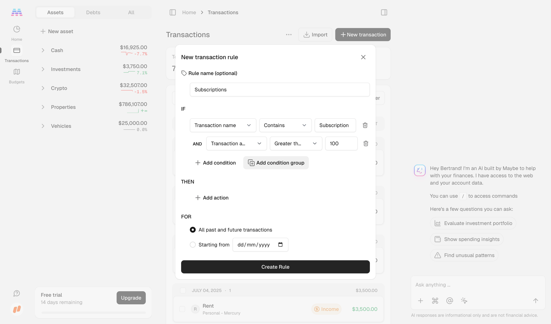 Maybe Finance screen example