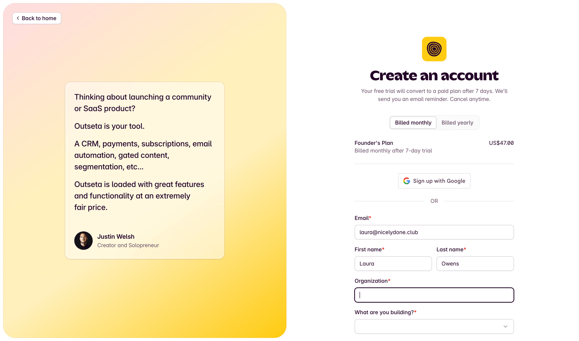 Outseta
			      ux ui design