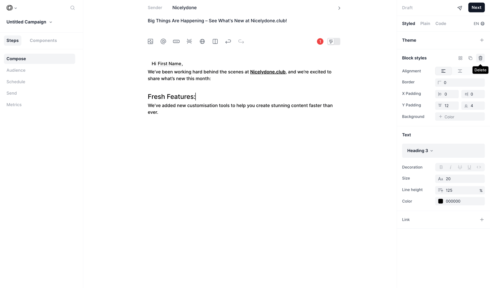 Loops
				settings page example
