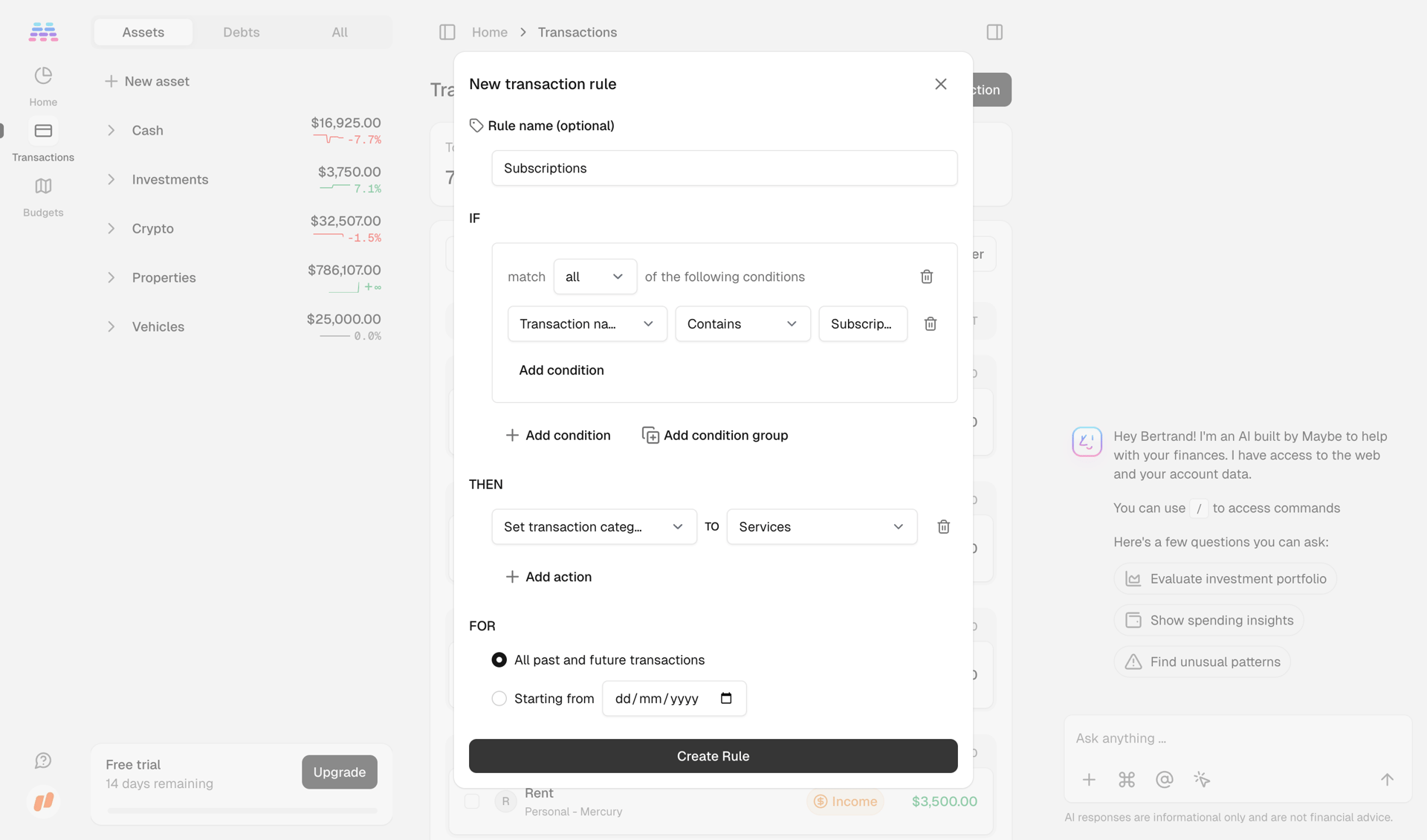 Maybe Finance screen example