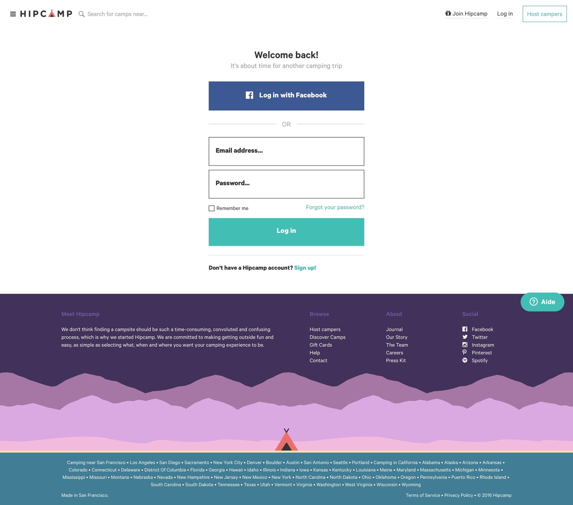 Hipcamp
				signin page example