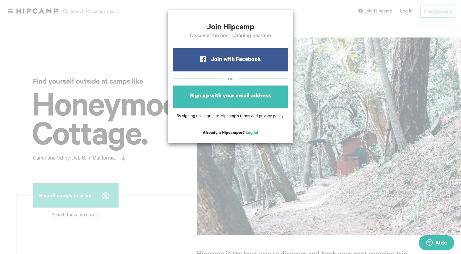 Hipcamp
				signup page example
