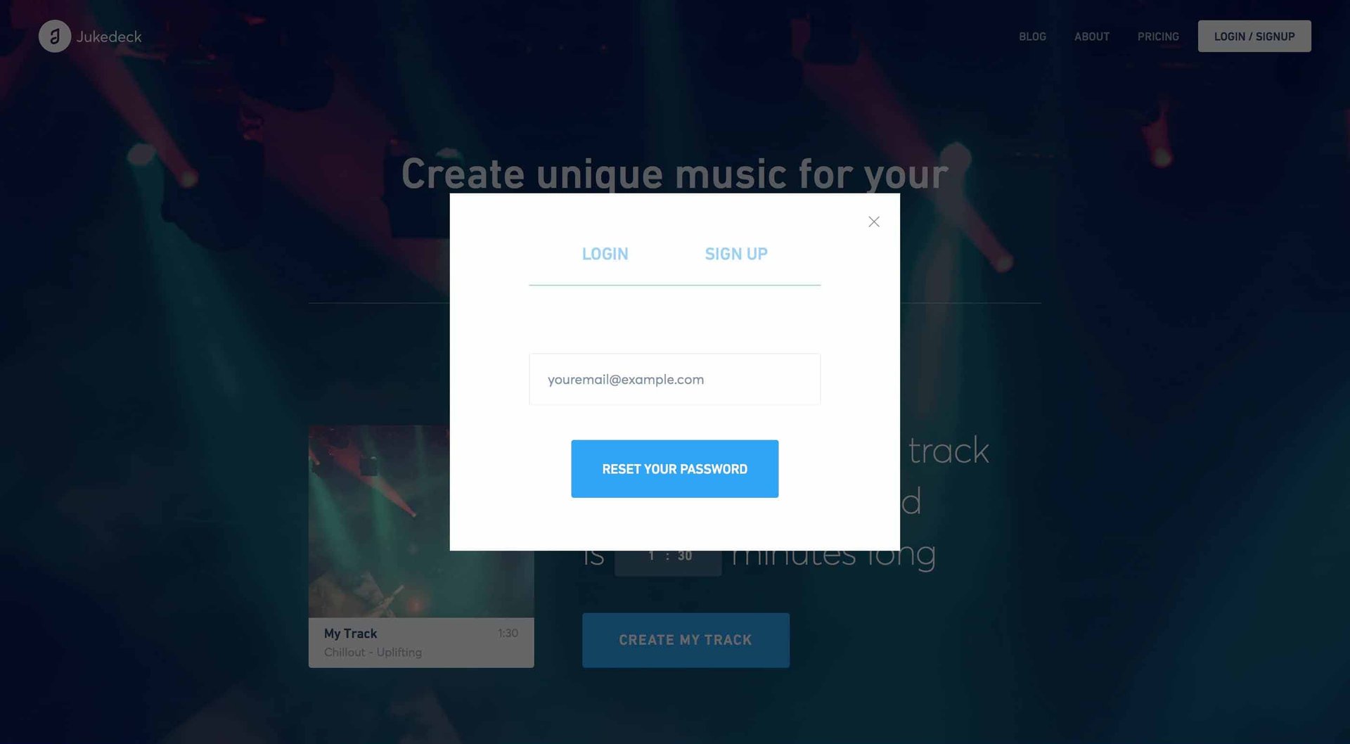 Jukedeck
				password reset page example