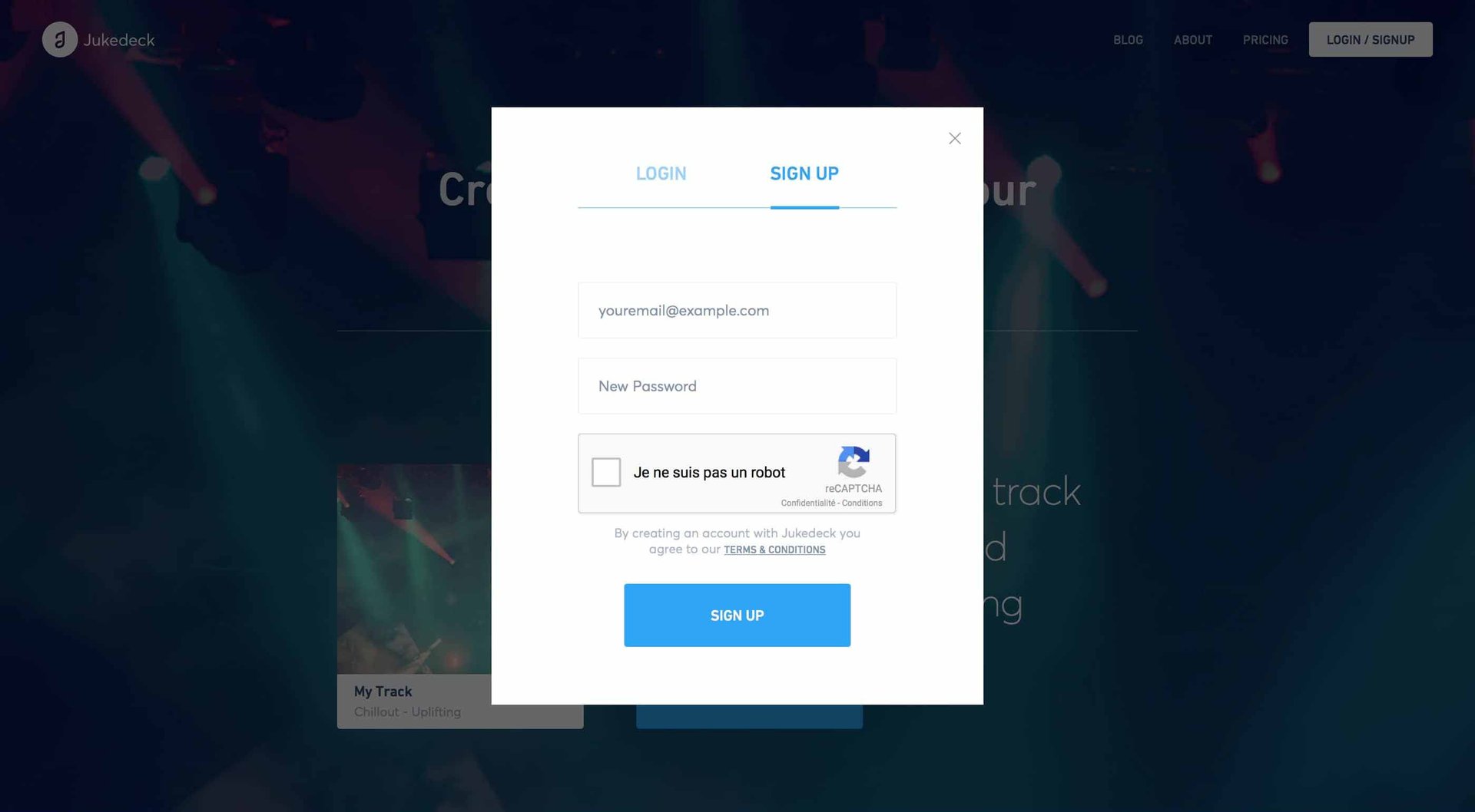 Jukedeck
				signup page example