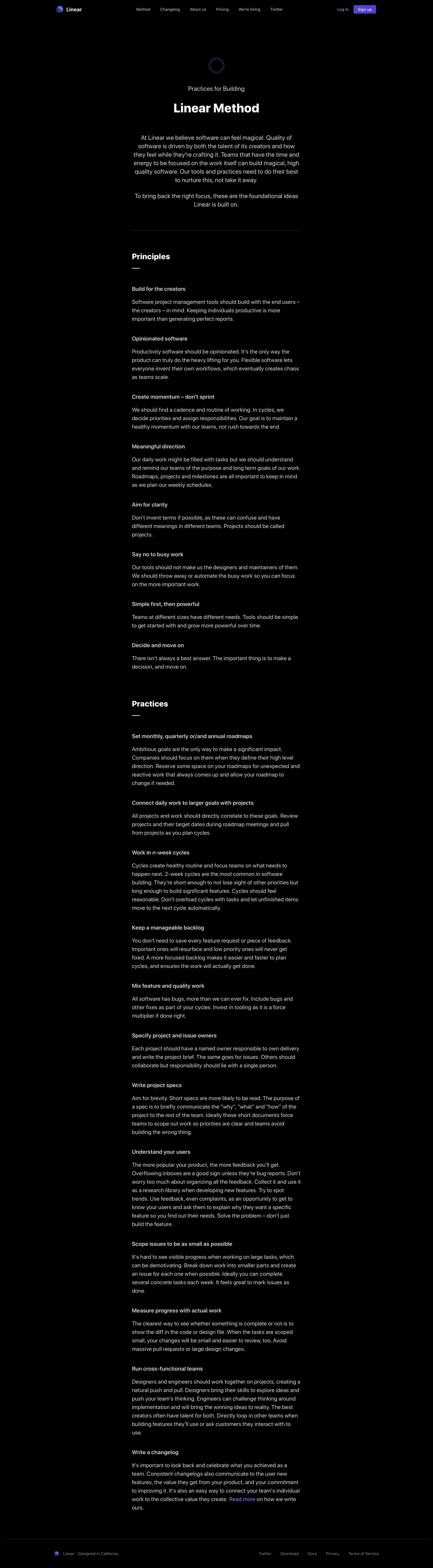 Linear
				about & company mission page example