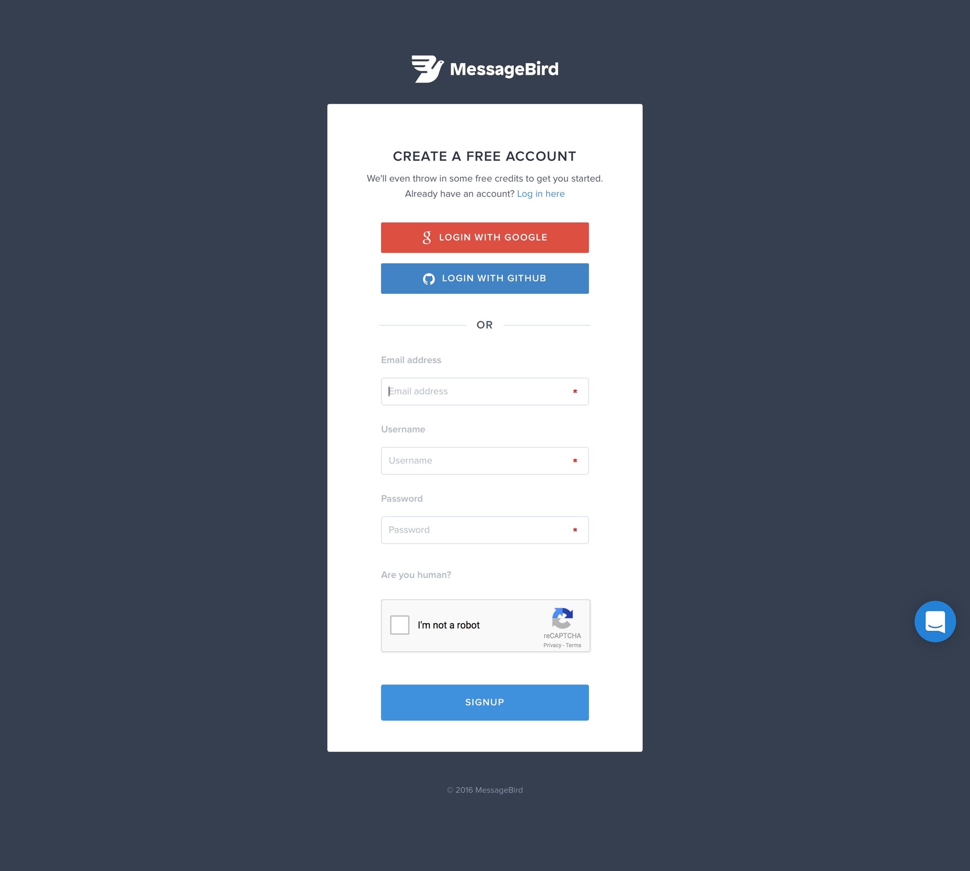 MessageBird
				signup page example