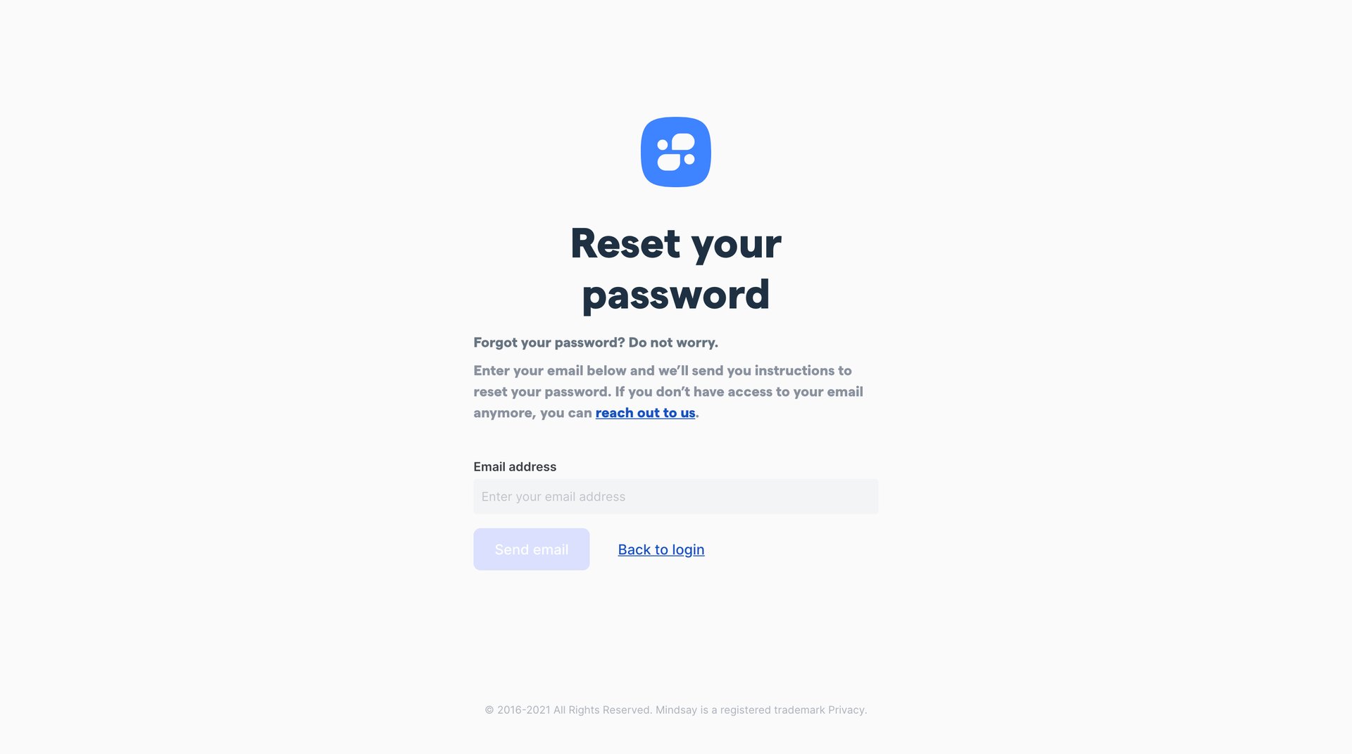 Mindsay
				password reset page example