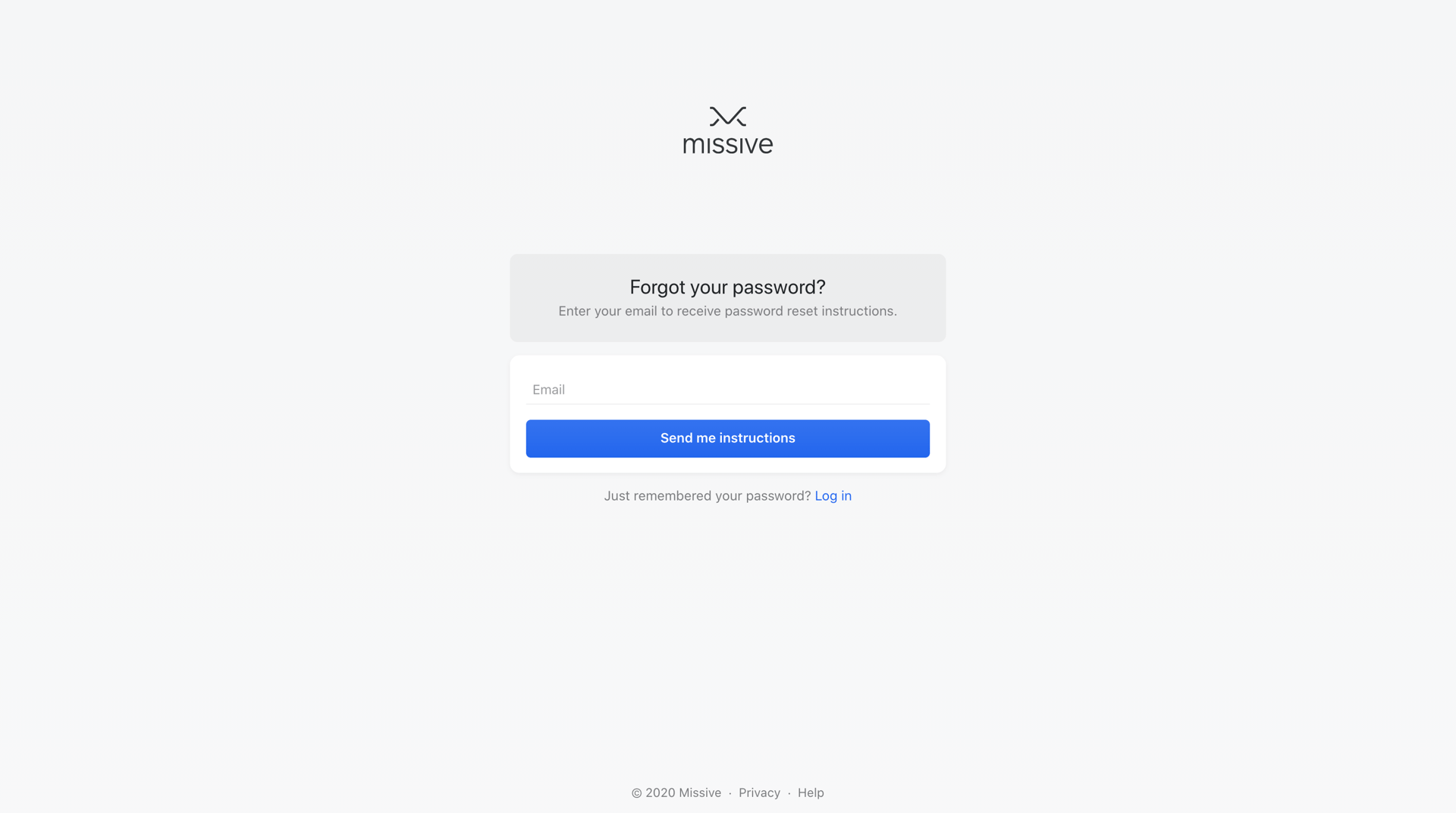 Missive
				password reset page example