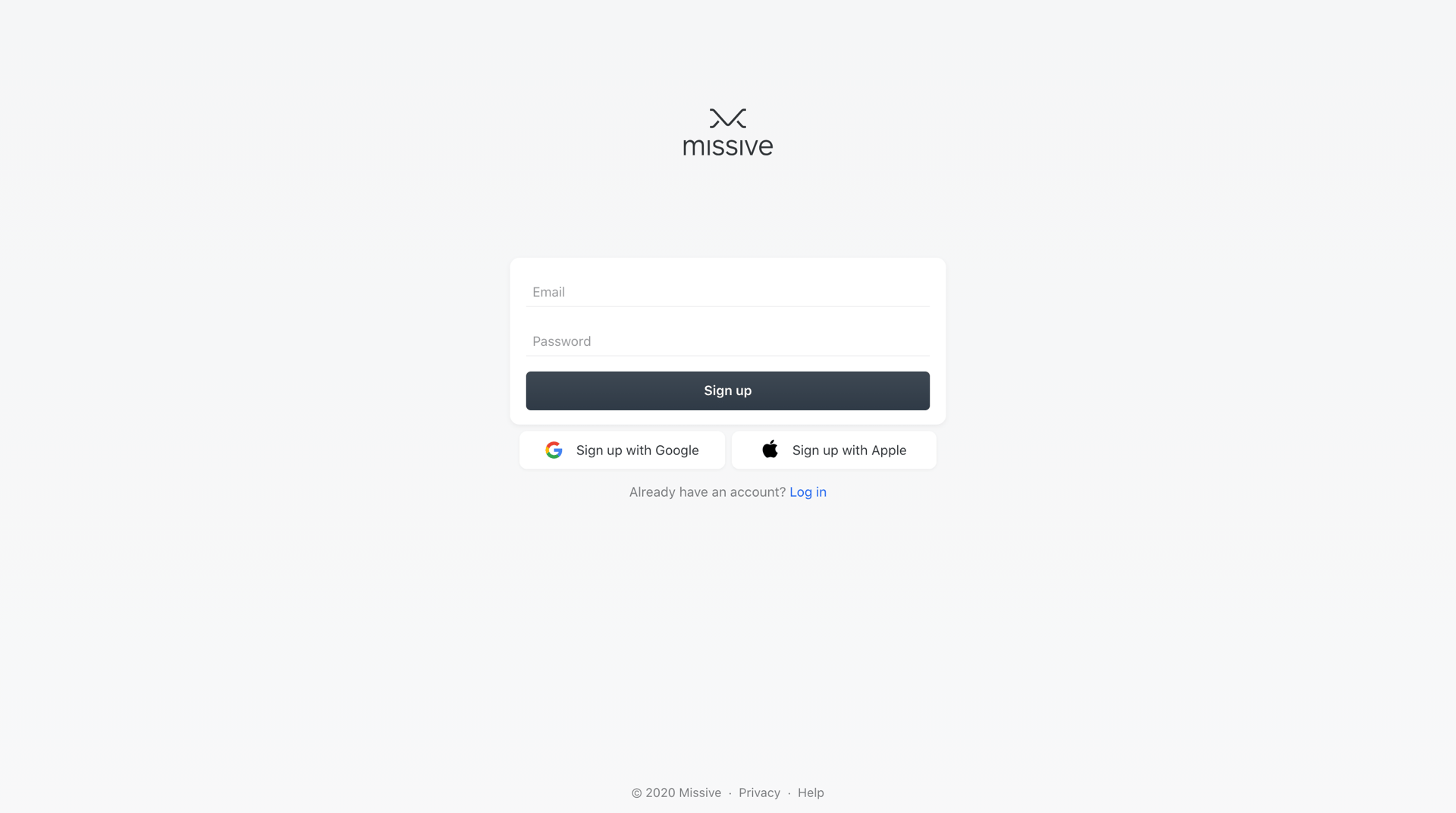 Missive
				signup page example
