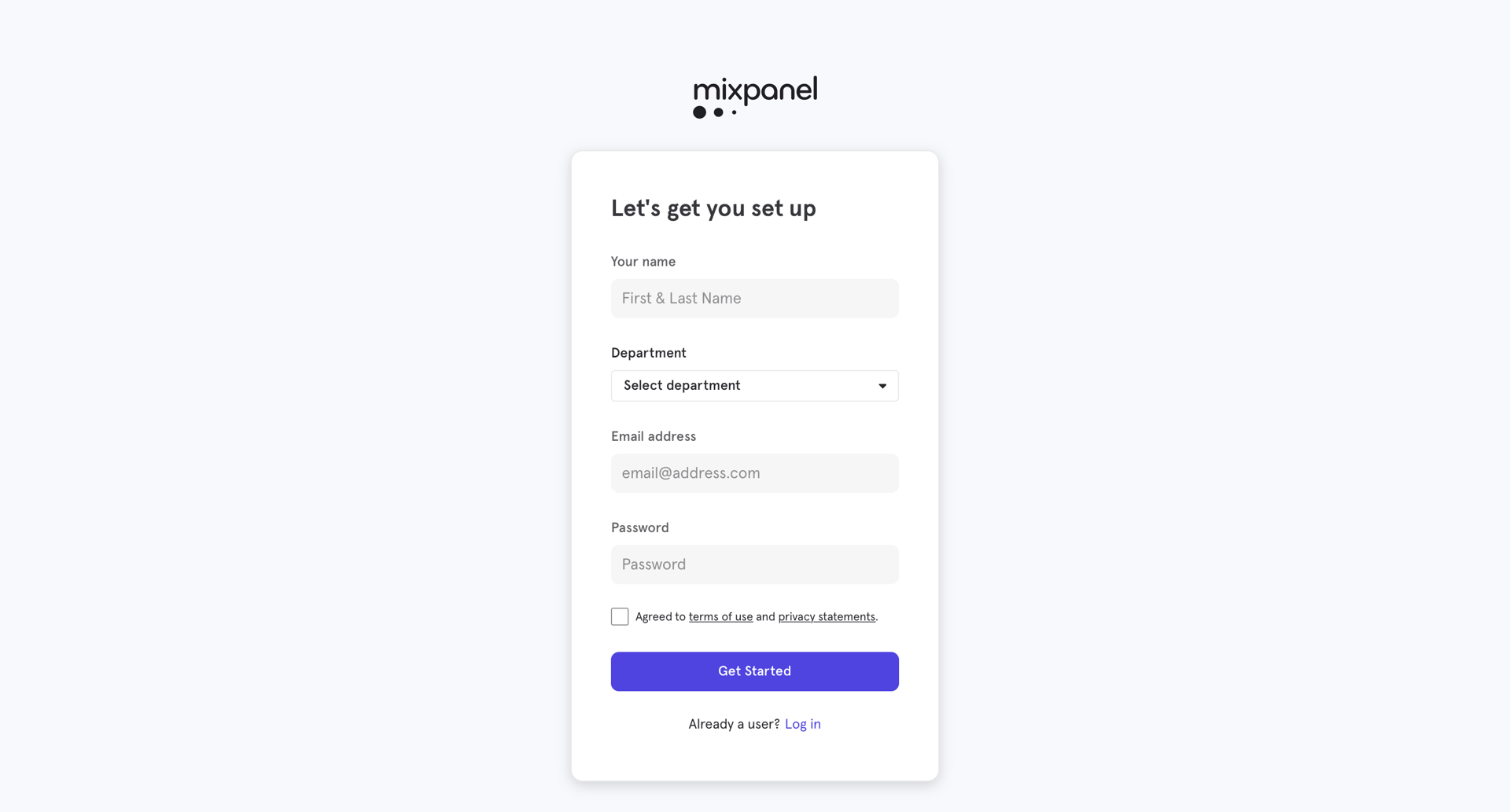 Mixpanel
				signup page example