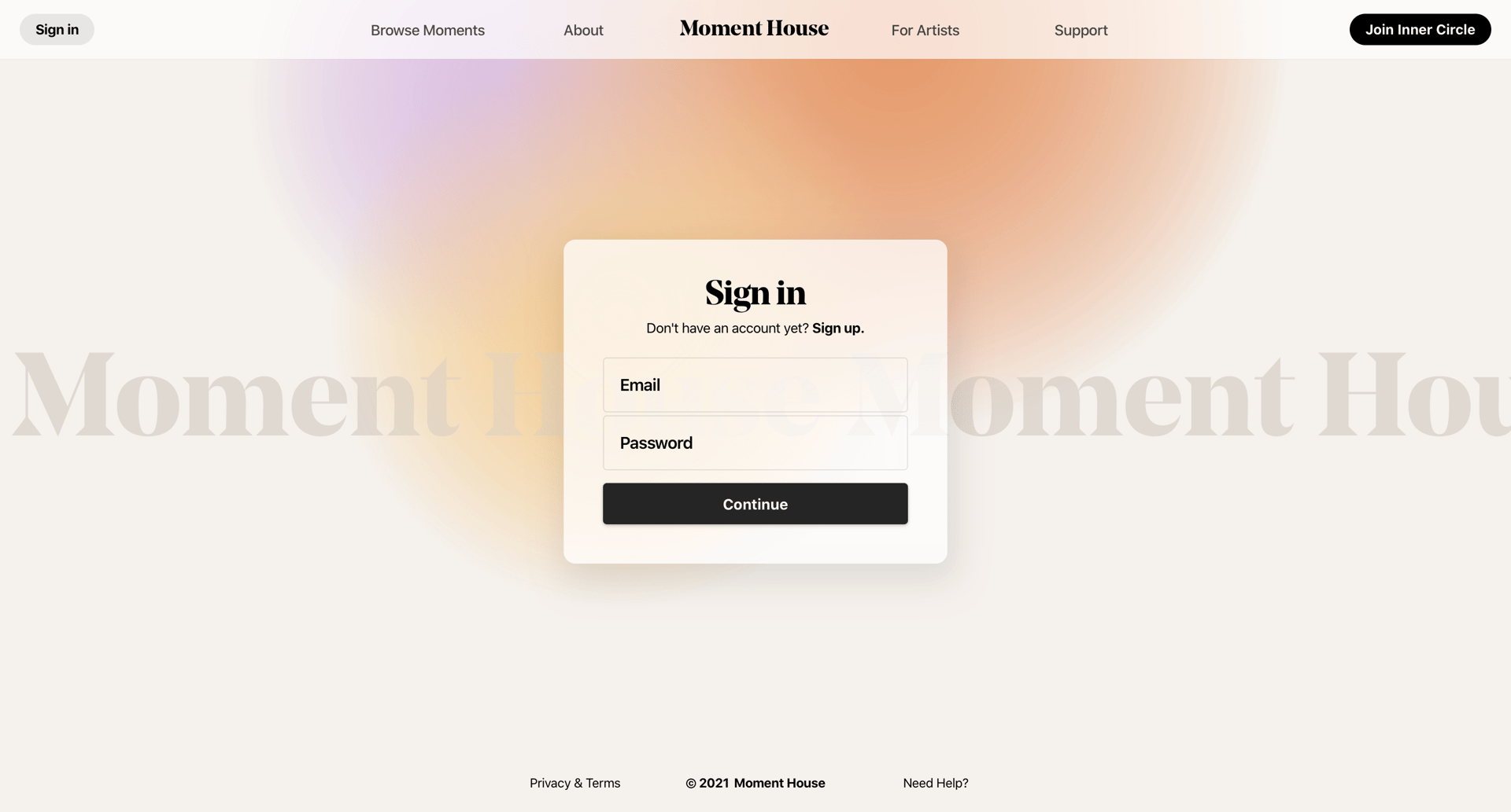 Moment House
				signin page example