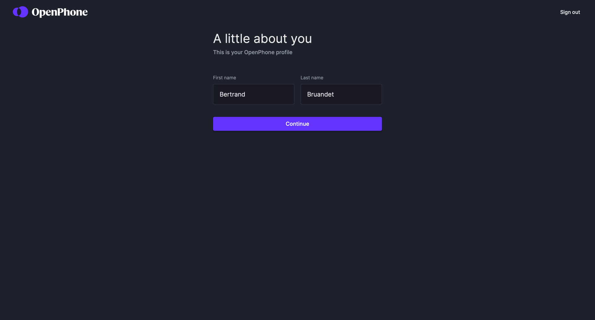 OpenPhone
				onboarding page example