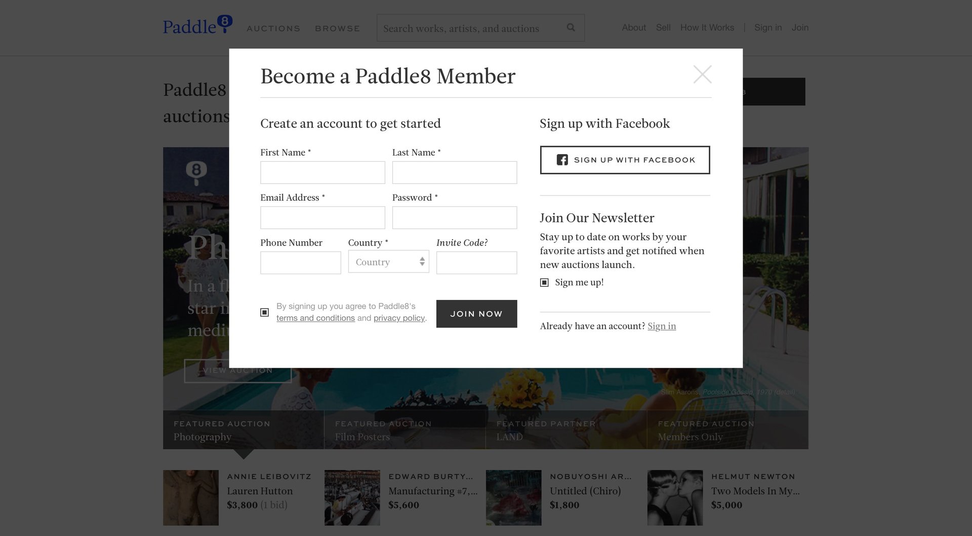 Paddle8
				signup page example