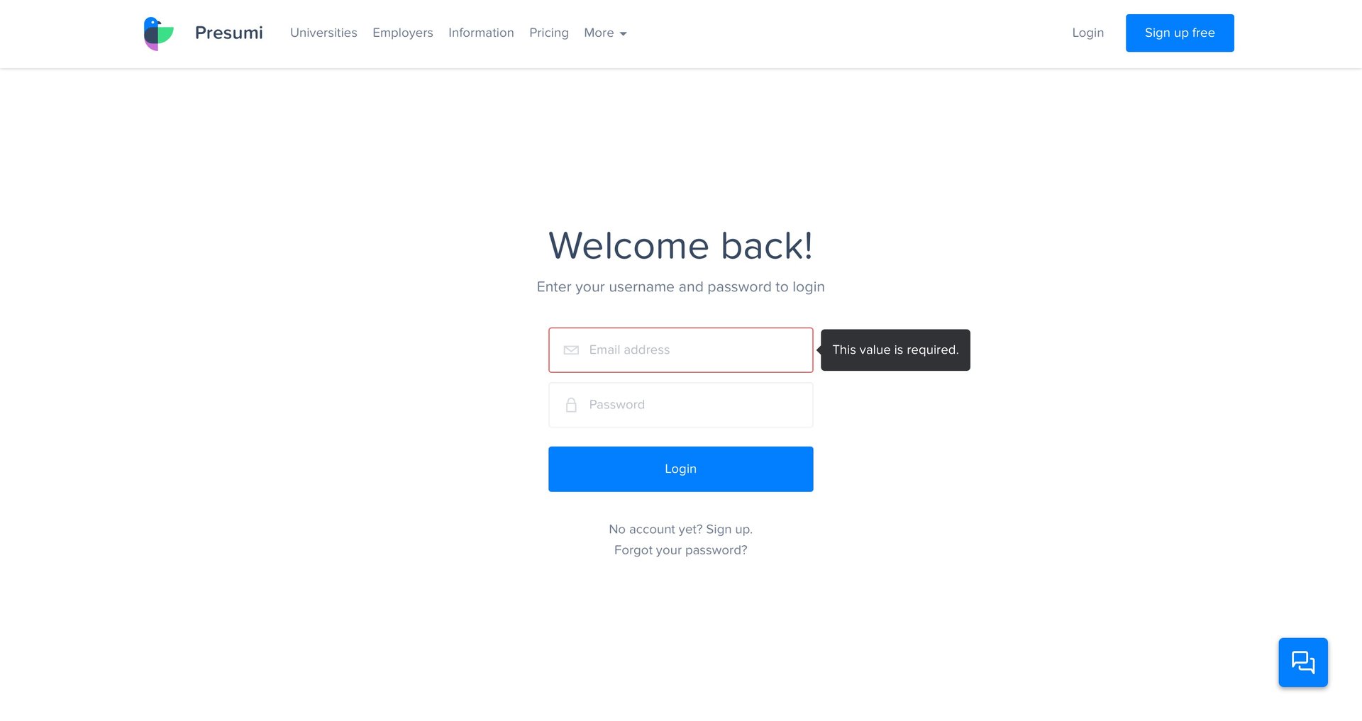 Presumi
				signin page example