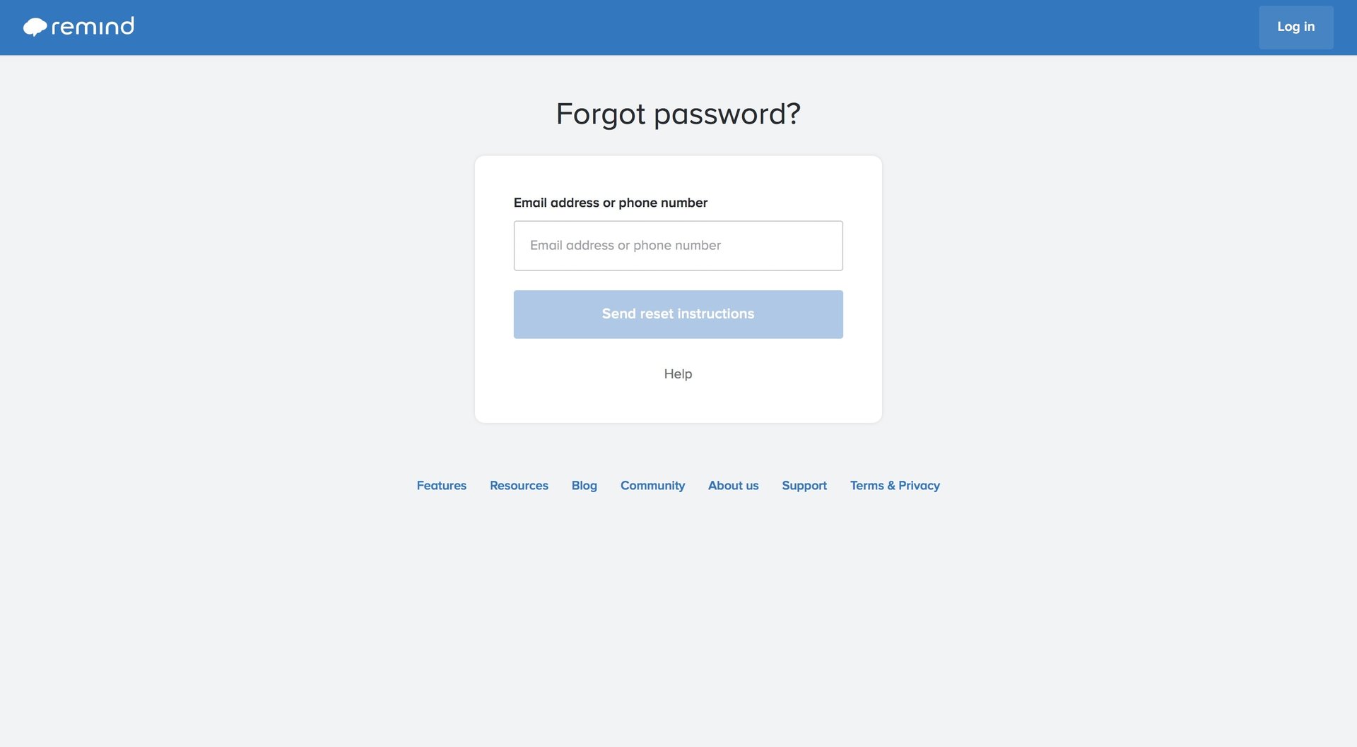 Remind
				password reset page example