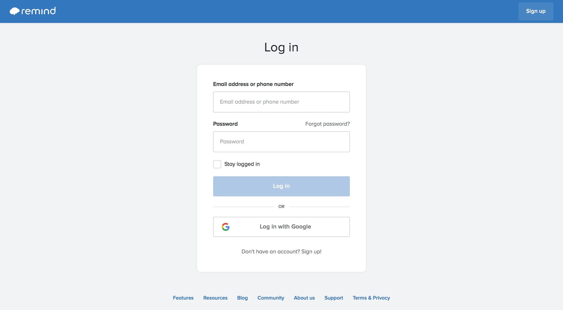 Remind
				signin page example