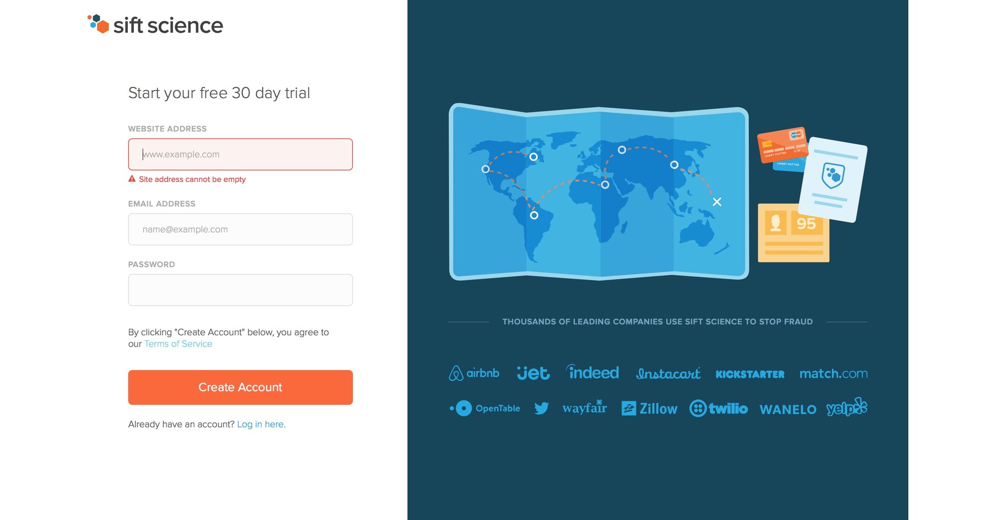 Sift science
				signup page example