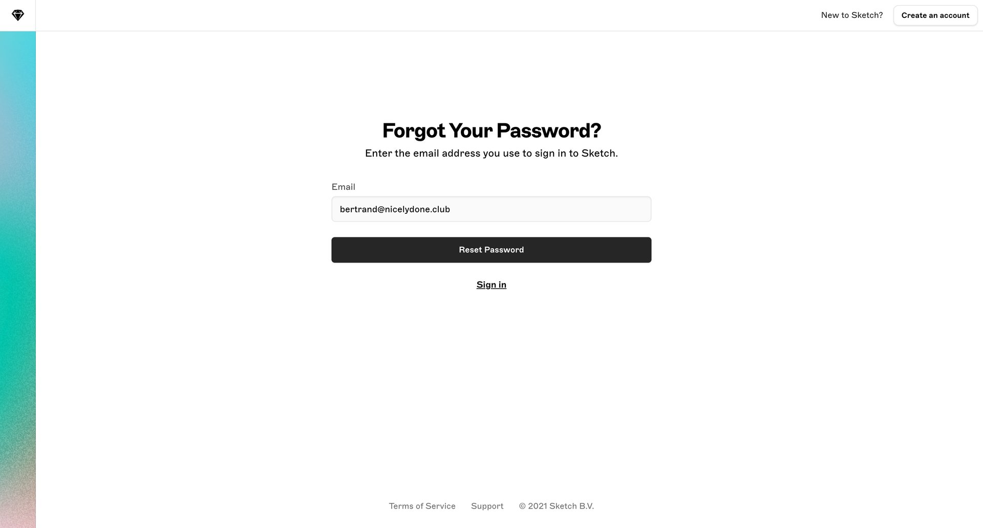 Sketch
				password reset page example