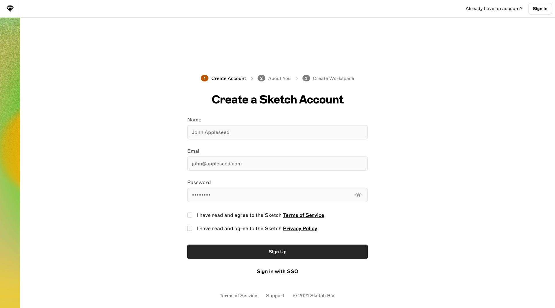 Sketch
				signup page example
