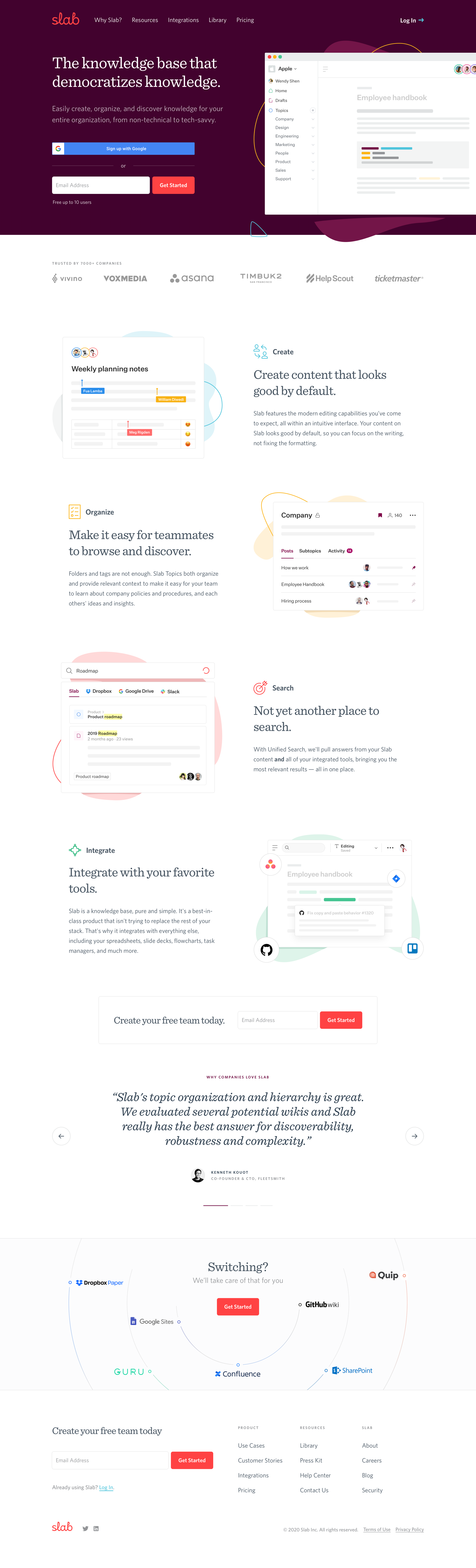 Slab
				landing page page example