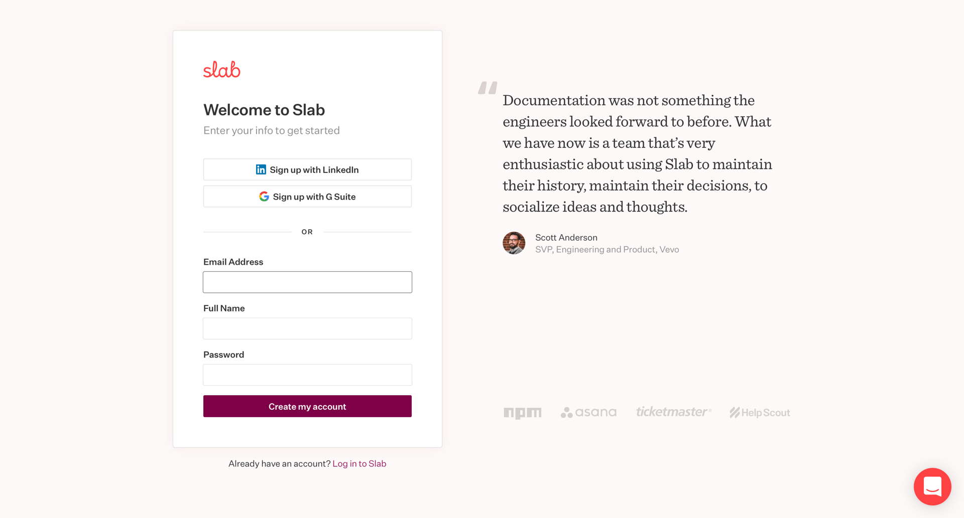 Slab
				signup page example