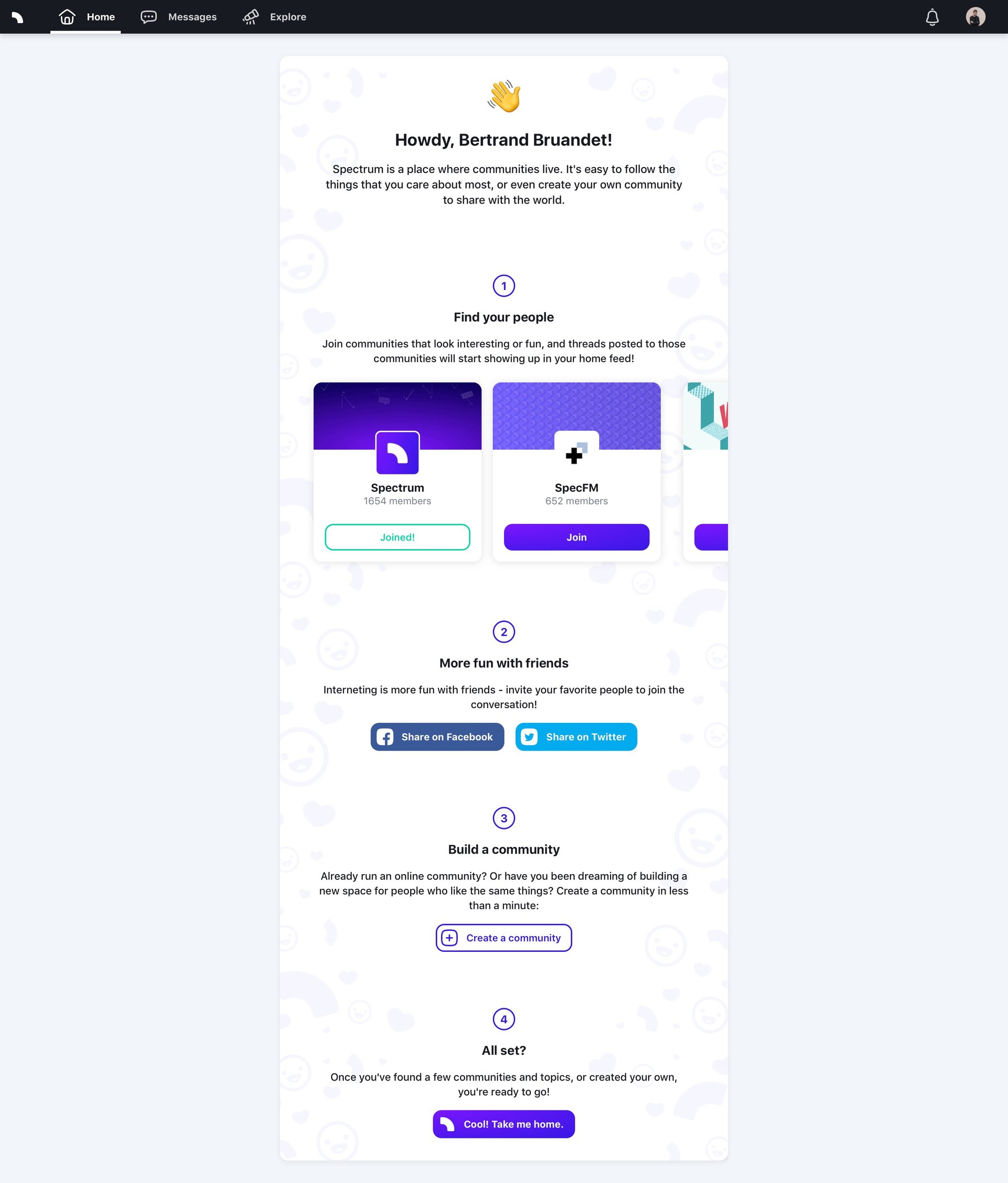 Spectrum
				onboarding page example
