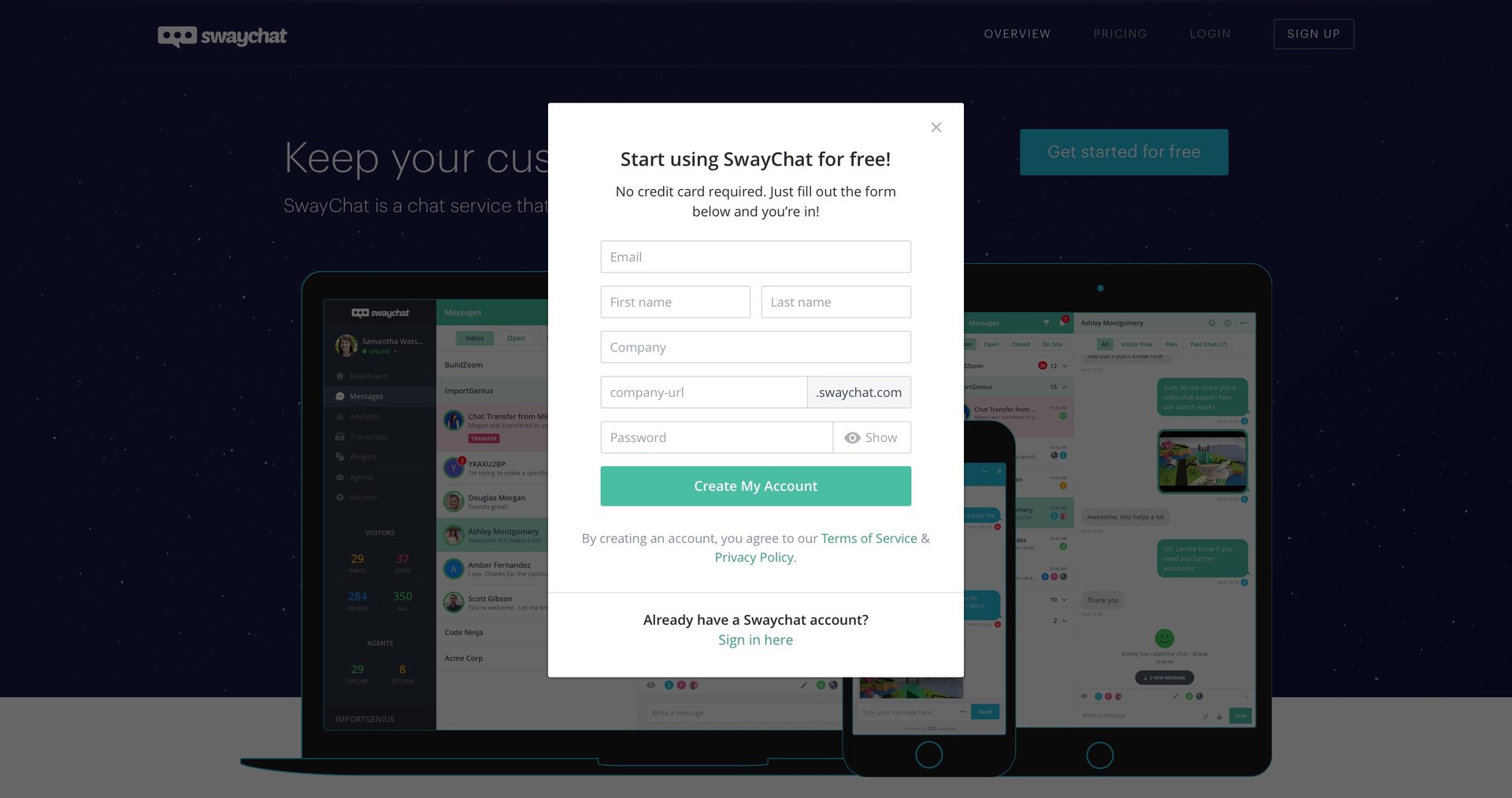 SwayChat
				signup page example