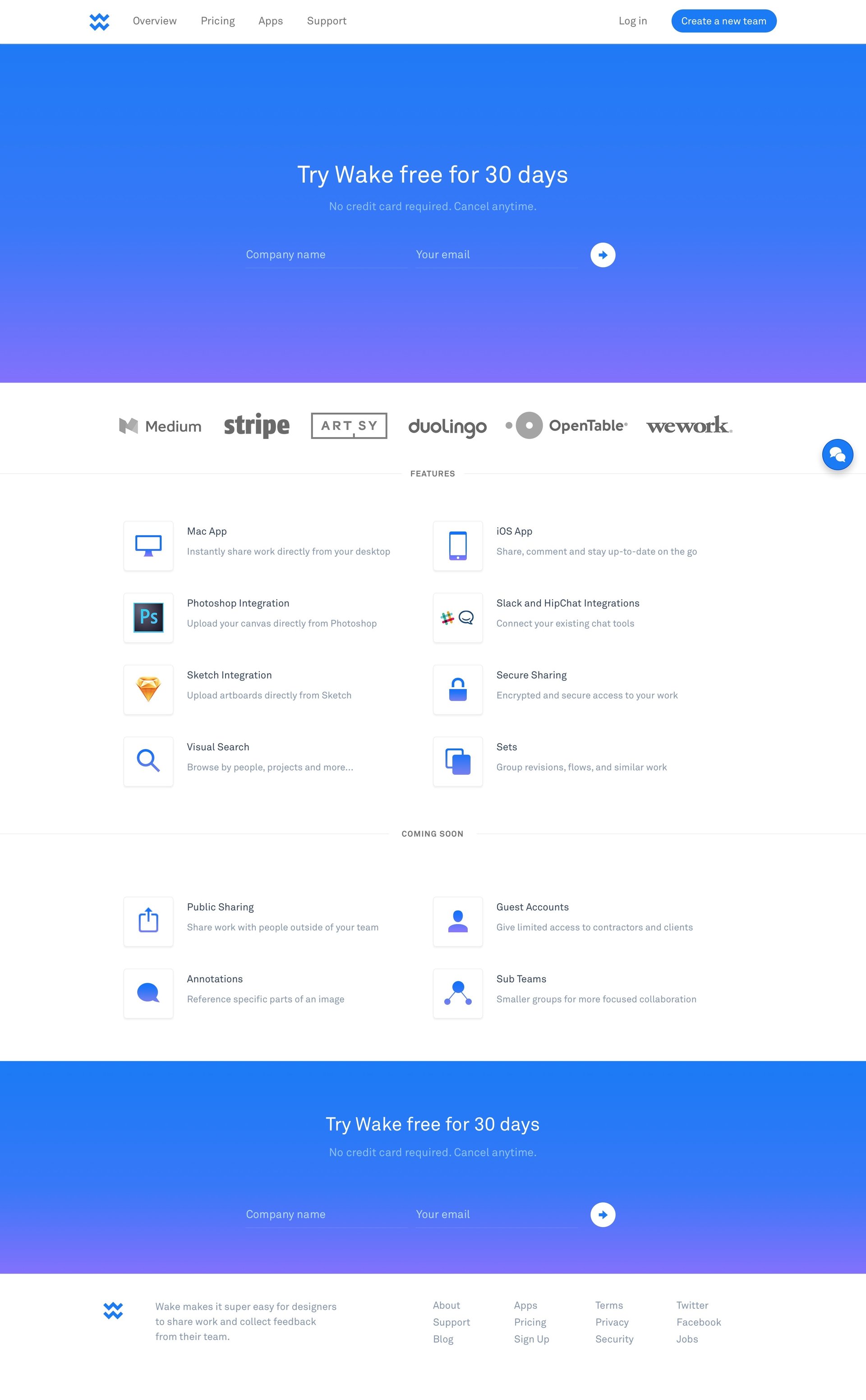 Wake
				signup page example