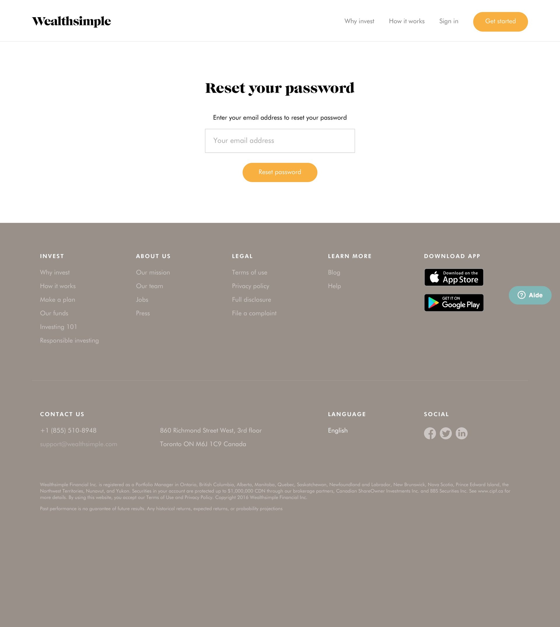 Wealthsimple
				password reset page example