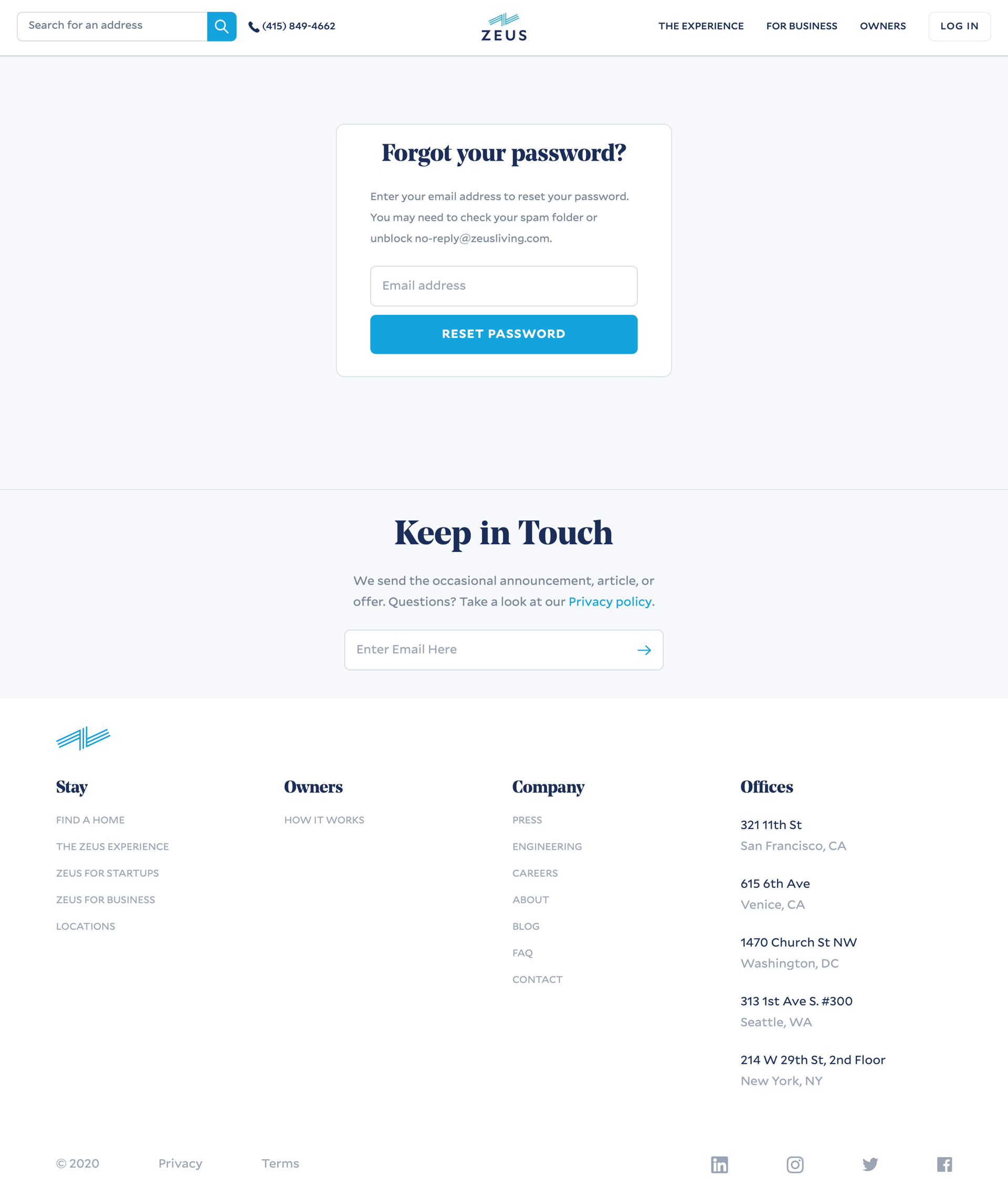 Zeus living
				password reset page example