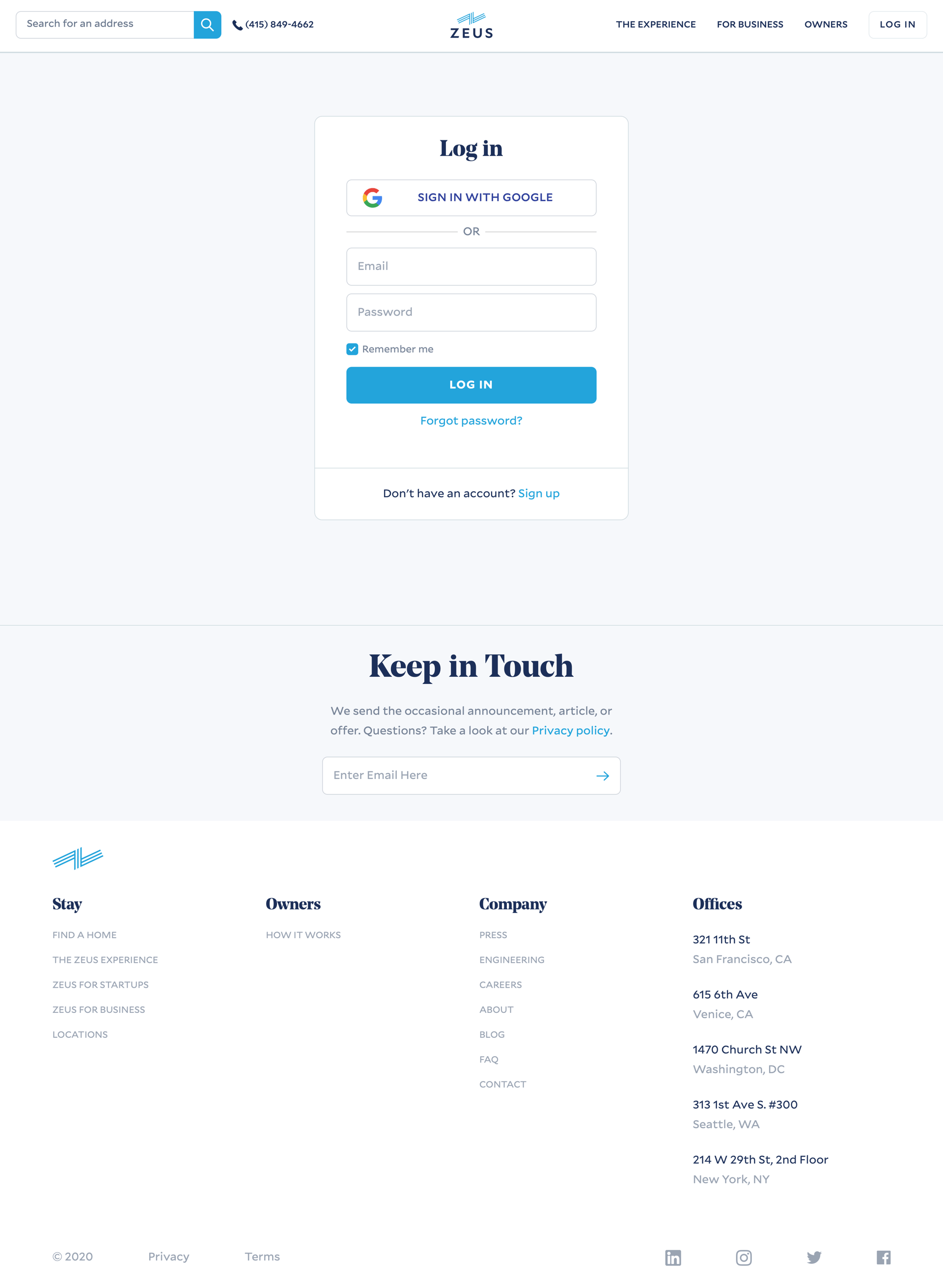 Zeus living
				signin page example