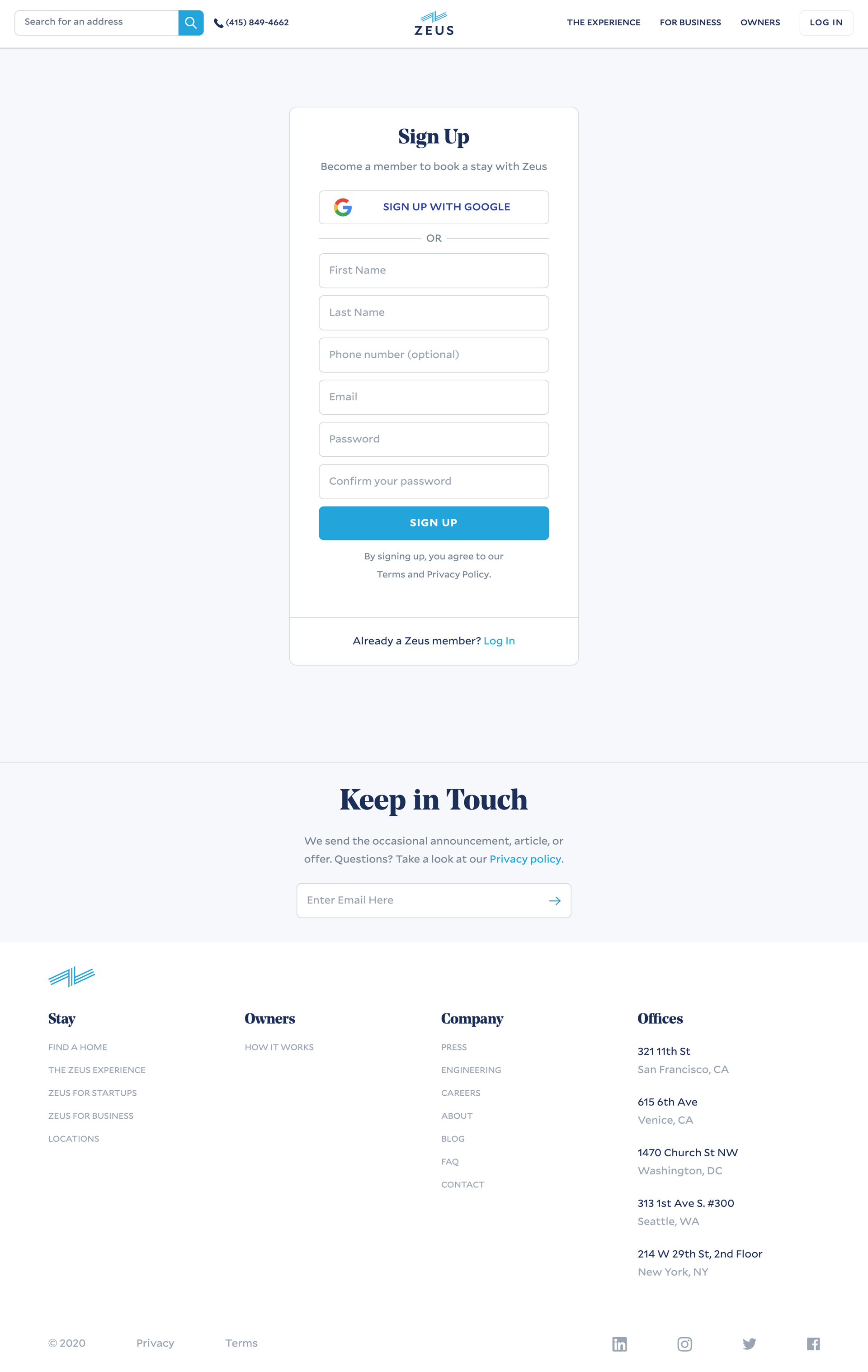 Zeus living
				signup page example