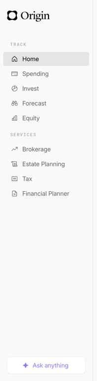 Origin Financial — Vertical navigation component