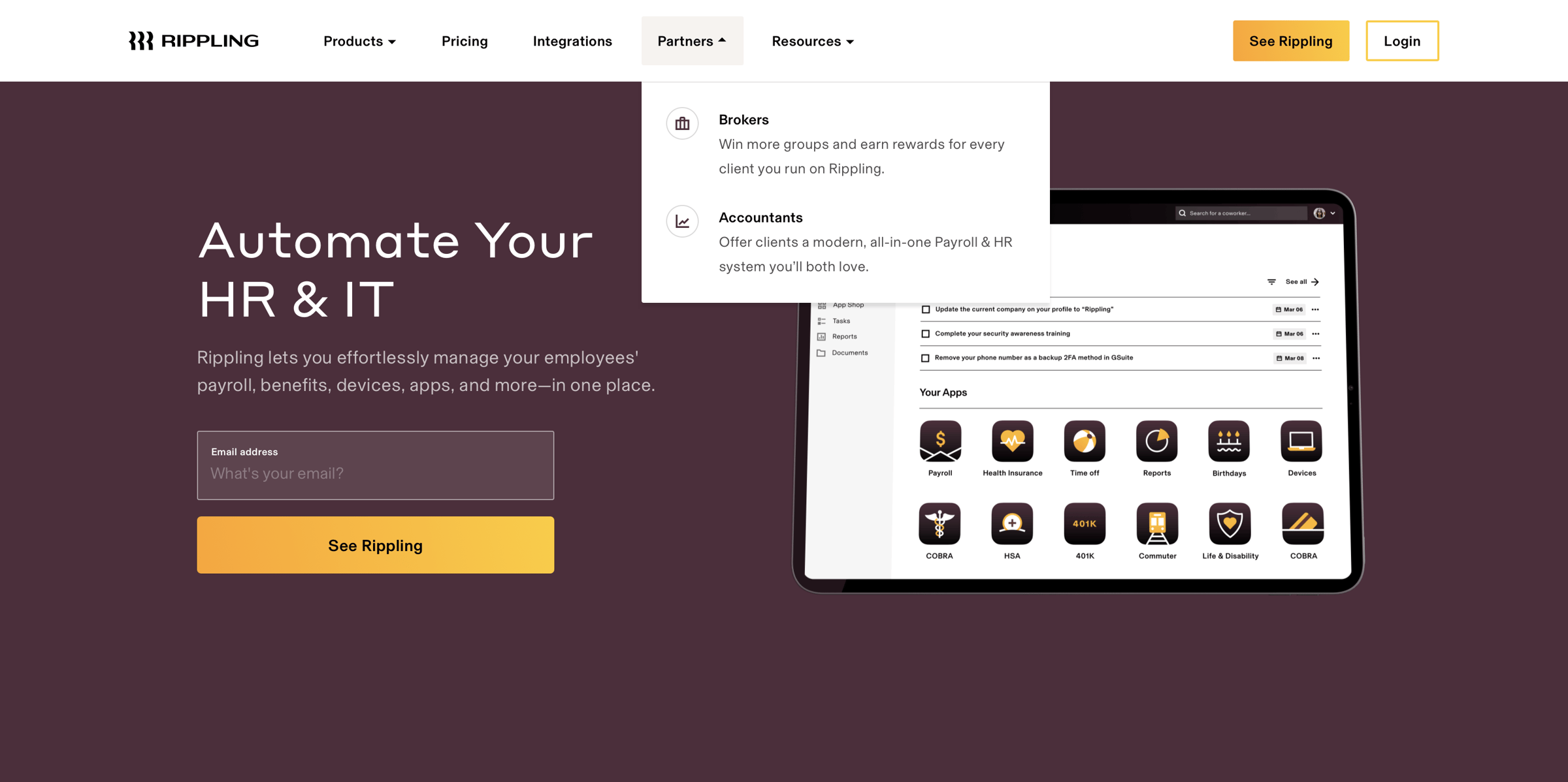 Rippling - Rippling. The Employee Management Platform screen