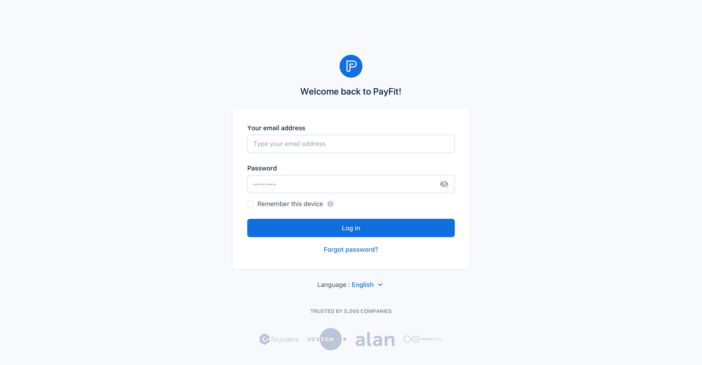 Payfit - PayFit - Log in screen