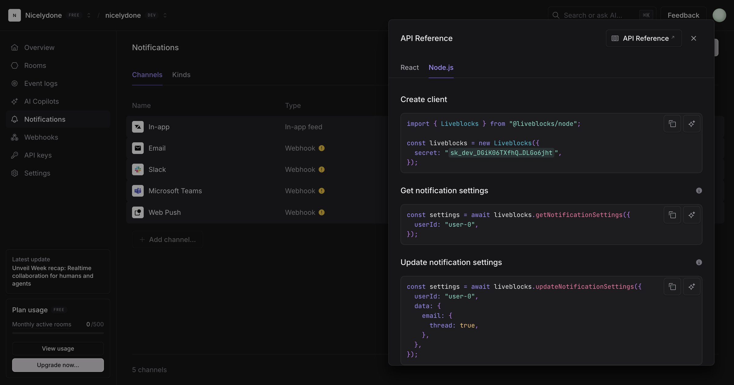 Liveblocks - nicelydone (Development) | Notifications screen