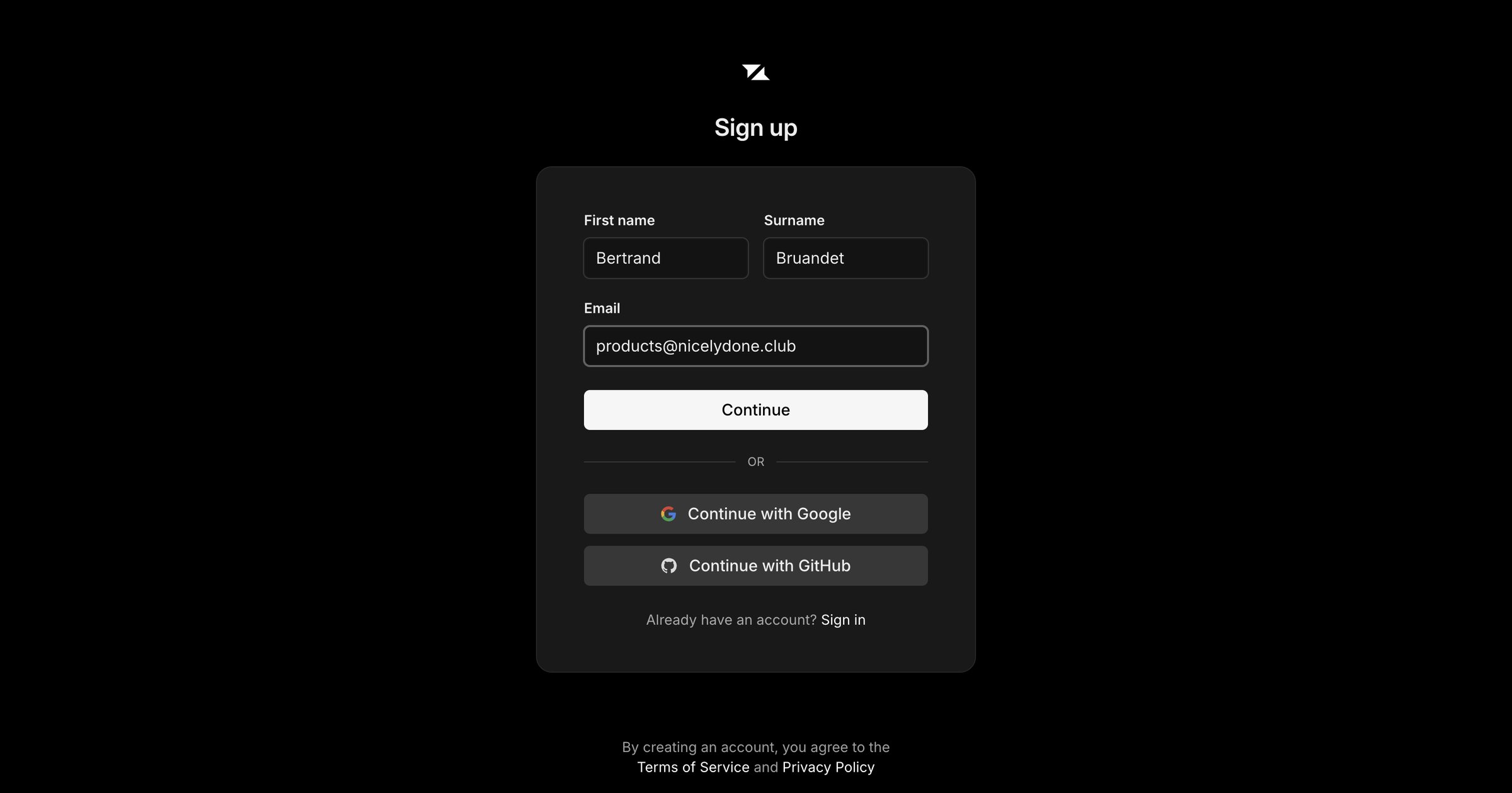 Liveblocks - Sign up screen