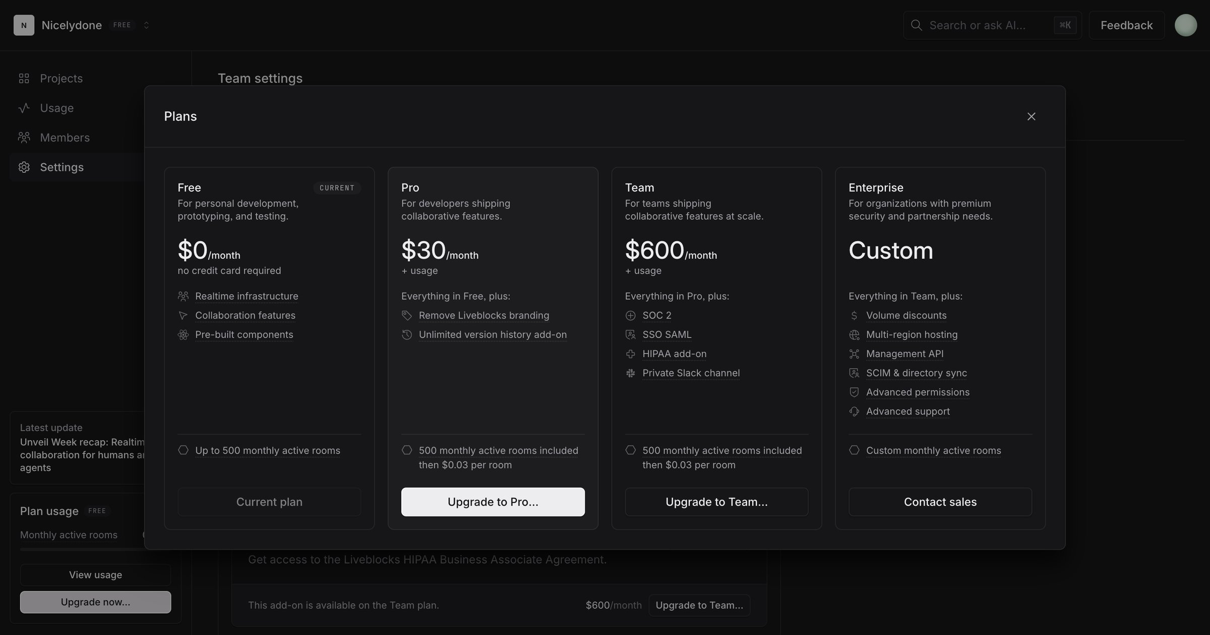 Liveblocks - Nicelydone | Billing screen