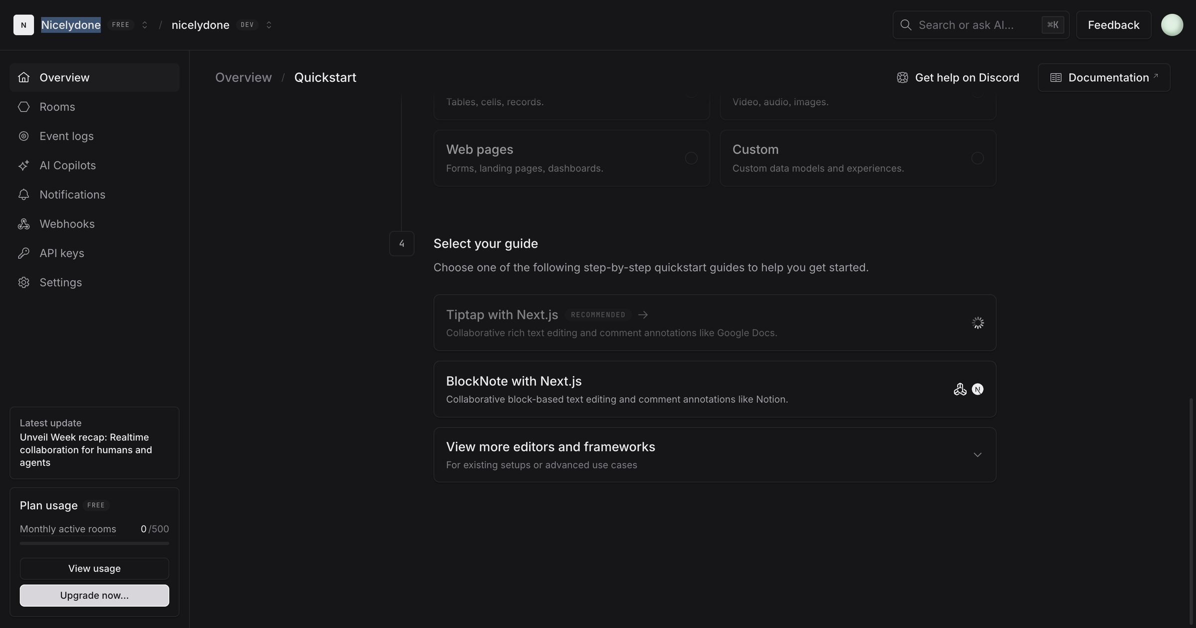 nicelydone (Development) | nicelydone (Development) | Quickstart from Liveblocks