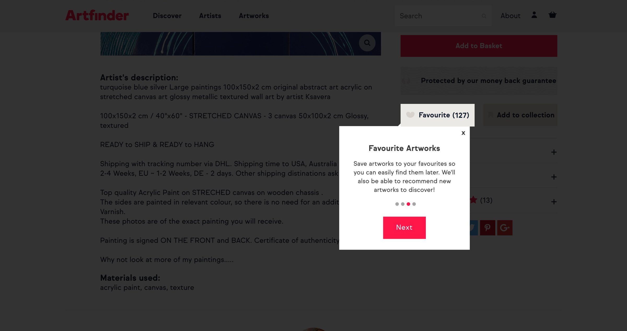 Onboarding from Artfinder