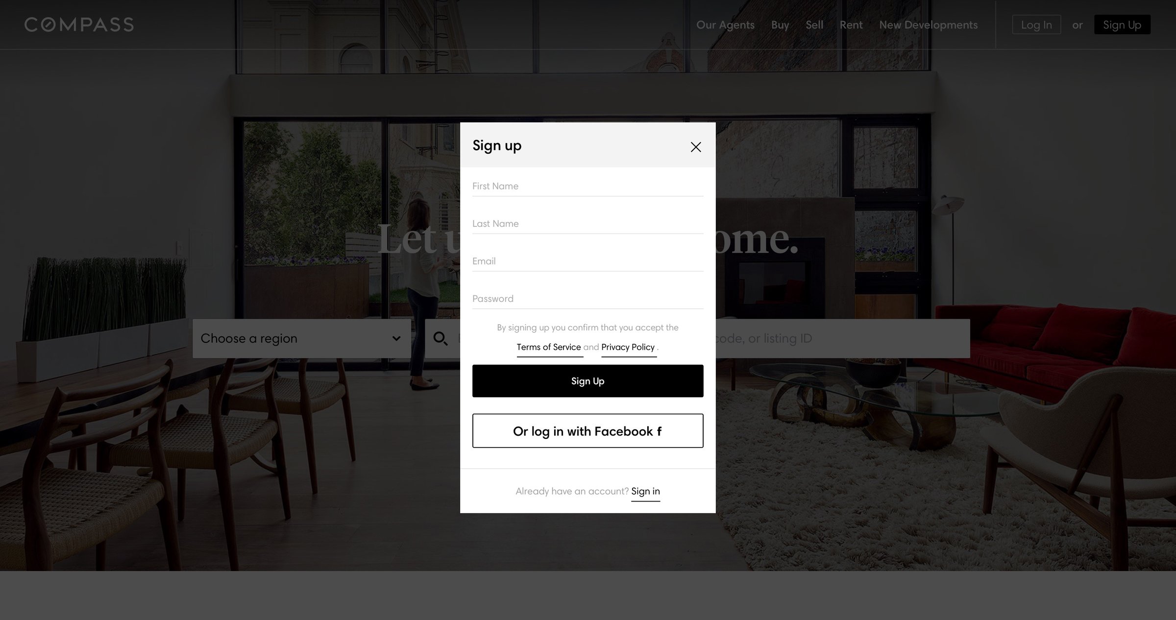 Compass - Sign up screen