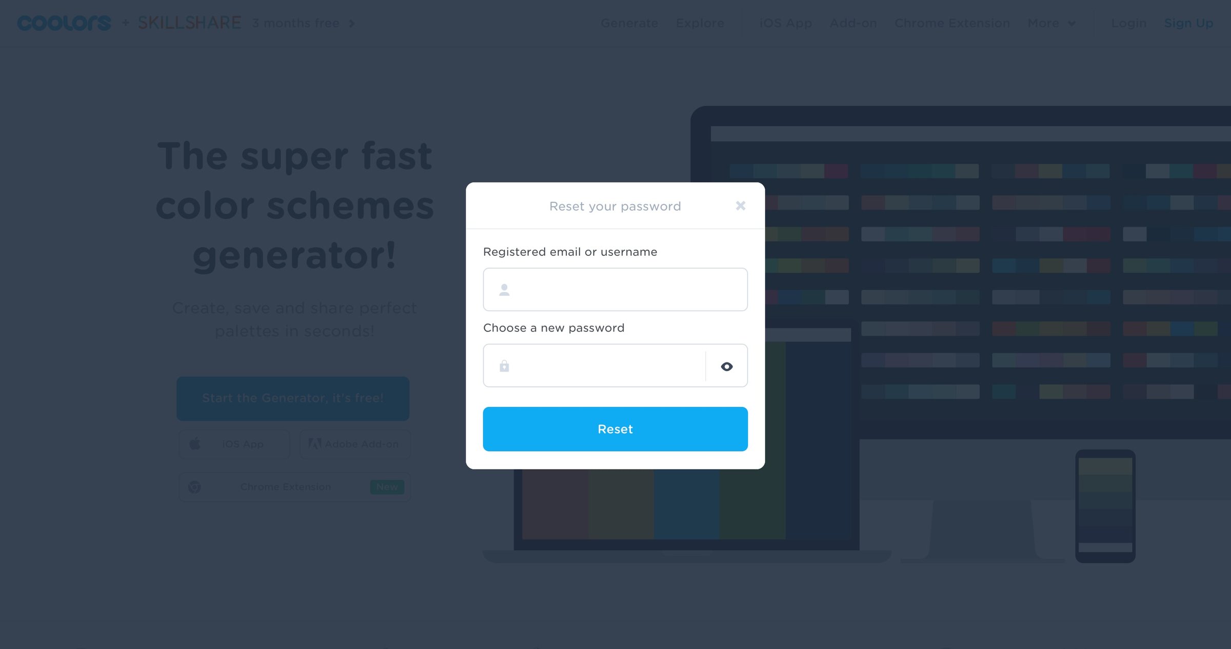 Coolors - Password reset screen